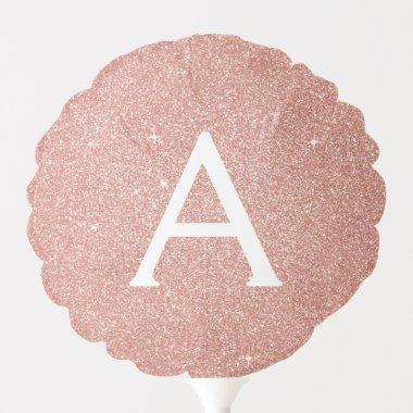 Pink Rose Gold Glitter & Sparkle Monogram Birthday Balloon