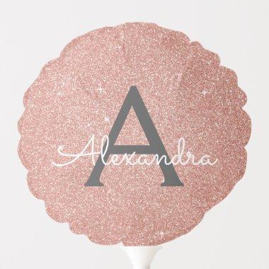 Pink Rose Gold Glitter & Sparkle Monogram Birthday Balloon