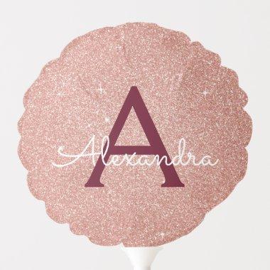 Pink Rose Gold Glitter & Sparkle Monogram Birthday Balloon