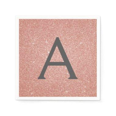 Pink Rose Gold Glitter & Sparkle Monogram Birthday Napkins