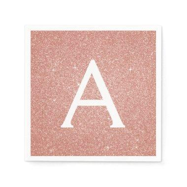 Pink Rose Gold Glitter & Sparkle Monogram Birthday Napkins