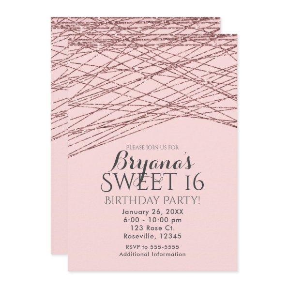 Pink Rose Gold Glitter Sweet 16 Birthday Party Invitations