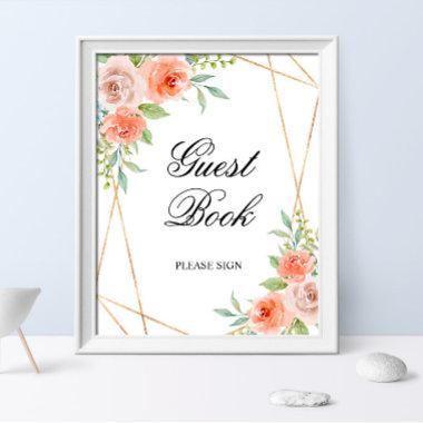 Pink Rose & Gold Guest Book Shower Sing Poster