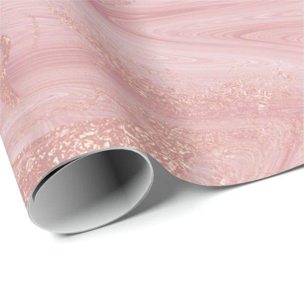 Pink Rose Gold Marble Molten Pastel Shiny Wrapping Paper