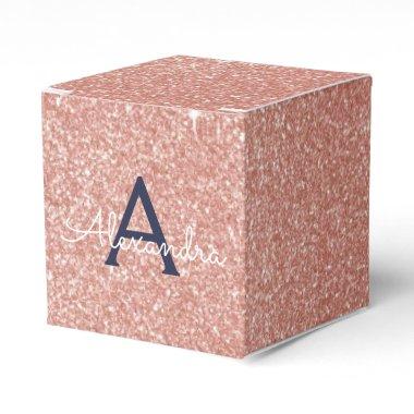 Pink Rose Gold Navy Blue Glitter Sparkle Monogram Favor Boxes