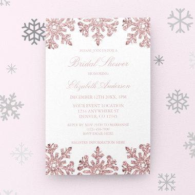 Pink Rose Gold Snowflake Winter Bridal Shower Invitations