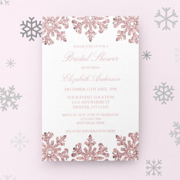 Pink Rose Gold Snowflake Winter Bridal Shower Invitations