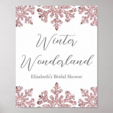 Pink Rose Gold Snowflake Winter Bridal Shower Poster