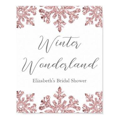 Pink Rose Gold Snowflake Winter Bridal Shower Poster