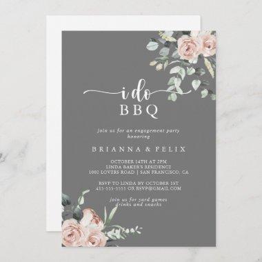 Pink Rose Gray I Do BBQ Engagement Party  Invitations