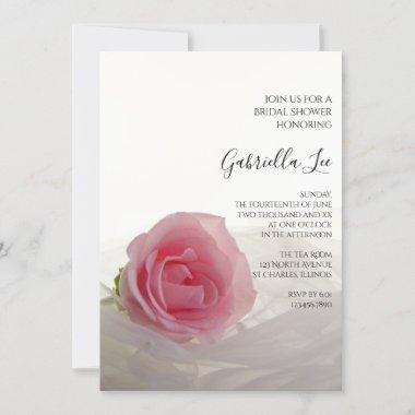 Pink Rose on White Bridal Shower Invitations