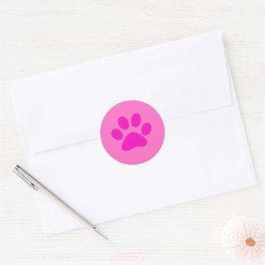 Pink Rose Paw Prints Cute Girly Colorful Holiday Classic Round Sticker
