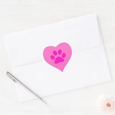 Pink Rose Paw Prints Cute Girly Colorful Holiday Heart Sticker