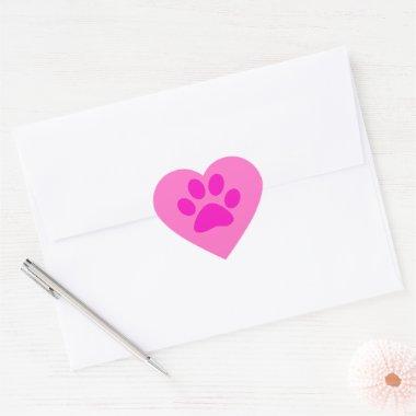 Pink Rose Paw Prints Cute Girly Colorful Holiday Heart Sticker