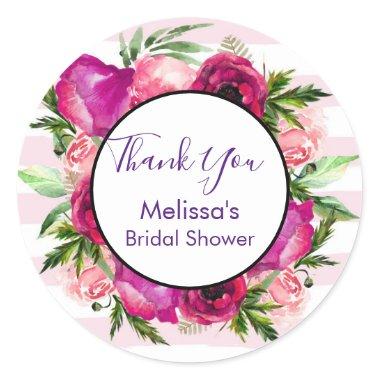 Pink Rose & Poppy Floral Bouquet Bridal Shower Classic Round Sticker