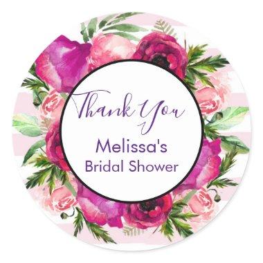 Pink Rose & Poppy Floral Bouquet Bridal Shower Classic Round Sticker