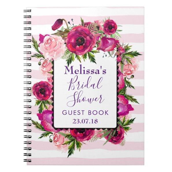 Pink Rose & Poppy Floral Bouquet Bridal Shower Notebook