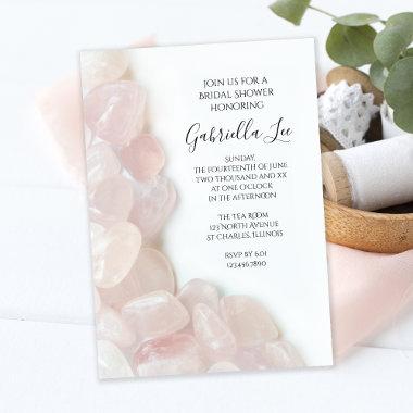 Pink Rose Quartz on White Bridal Shower Invitations