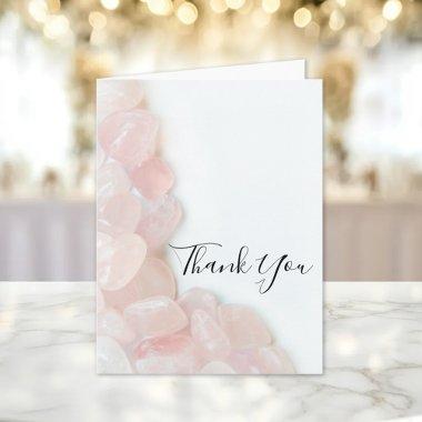 Pink Rose Quartz on White Wedding Thank You