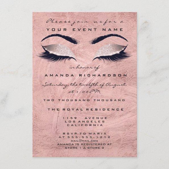 Pink Rose Stroke Makeup Eyes Glitter 16th Bridal Invitations