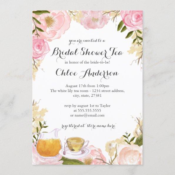 Pink Rose Teacup Bridal Shower Invitations