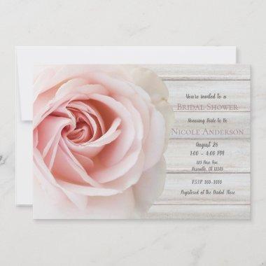 Pink Rose & White Wood Shabby Chic Bridal Shower Invitations