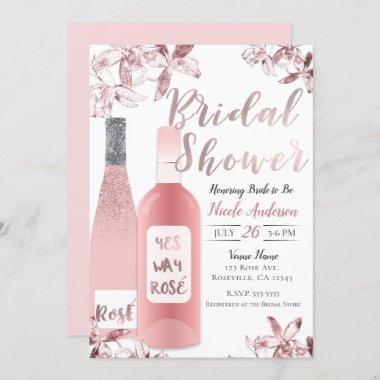Pink Rosè Wine & Orchid Flowers Bridal Shower Invitations