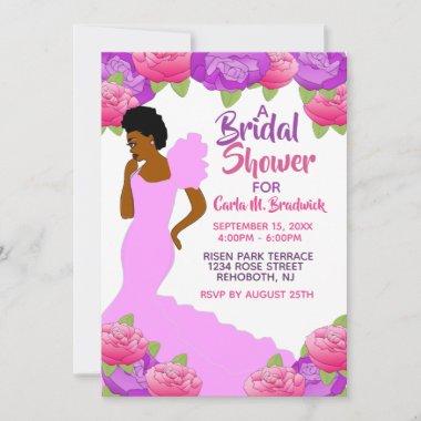 Pink Roses African American Bridal Shower Invitations