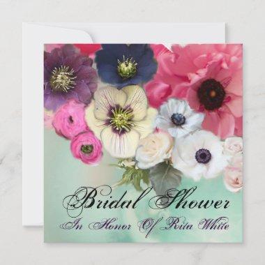 PINK ROSES AND ANEMONE FLOWERS BRIDAL SHOWER Invitations