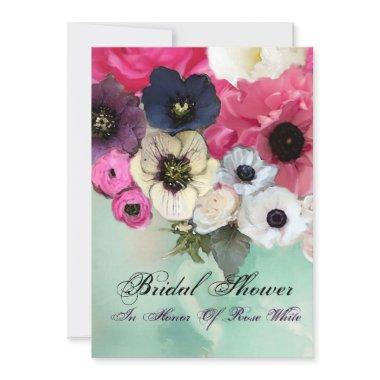 PINK ROSES AND ANEMONE FLOWERS BRIDAL SHOWER Invitations