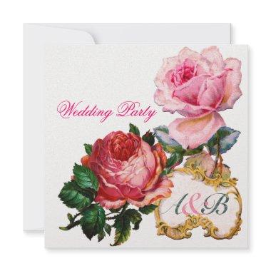 PINK ROSES AND CUPID LACE HEART WEDDING MONOGRAM