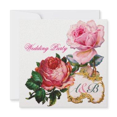 PINK ROSES AND CUPID LACE HEART WEDDING MONOGRAM Invitations