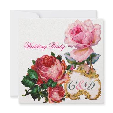 PINK ROSES AND CUPID LACE HEART WEDDING MONOGRAM