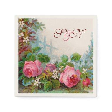 PINK ROSES AND JASMINES FLORAL WEDDING MONOGRAM NAPKINS