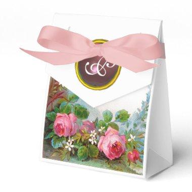 PINK ROSES AND JASMINES GEM STONE WEDDING MONOGRAM FAVOR BOXES