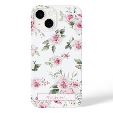 Pink Roses and Name Phone Case