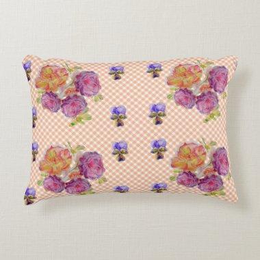 Pink Roses and Violets Shabby floral Decor Cushion