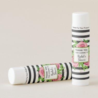 Pink Roses Black and White Stripes Thank You Gift Lip Balm