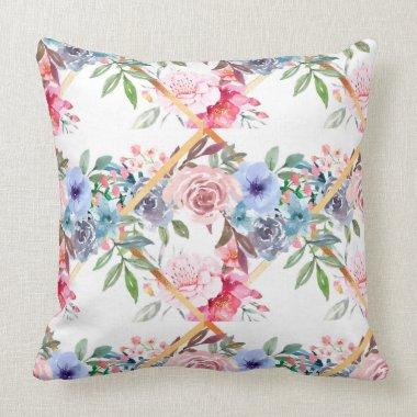 Pink,roses,boho,trellis,watercolour flowers art  throw pillow