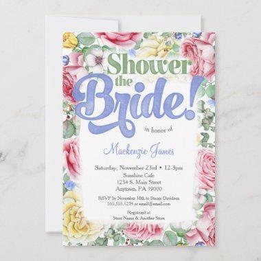 Pink Roses Bridal Shower Invitations Lilac Bouquet