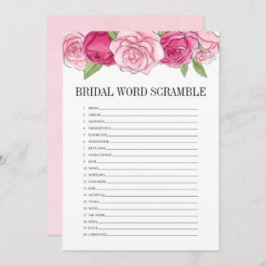 Pink Roses Bridal Shower Word Scramble Game Invitations