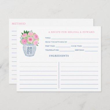Pink Roses Chinoiserie Bridal Shower Recipe Invitations