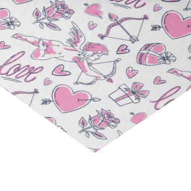 Pink Roses Cupid Love Heart Pattern Valentines Day Tissue Paper