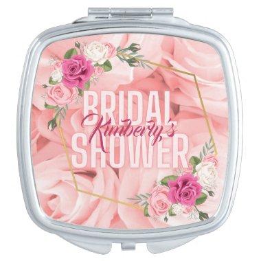 Pink Roses| Custom Name | Elegant Bridal Shower Compact Mirror