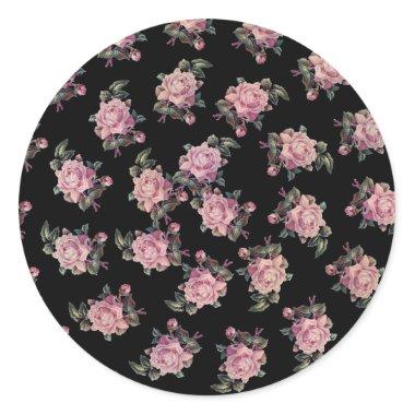 Pink Roses Dark Floral Pattern Shabby Chic Party Classic Round Sticker