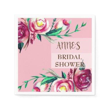 Pink Roses Elegant Bridal Shower Paper Napkins