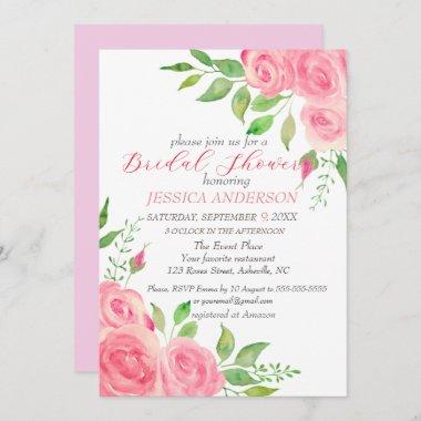 Pink Roses Floral Bridal Shower Invitations