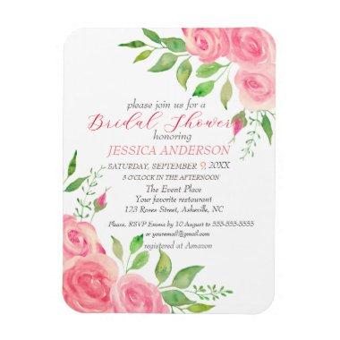 Pink Roses Floral Bridal Shower Invitations Magnet