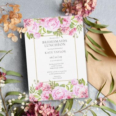 Pink Roses Floral Bridesmaids Luncheon Invitations