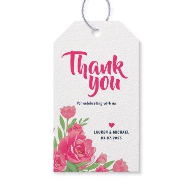 Pink Roses Flower Bouquet Floral Wedding Thank You Gift Tags